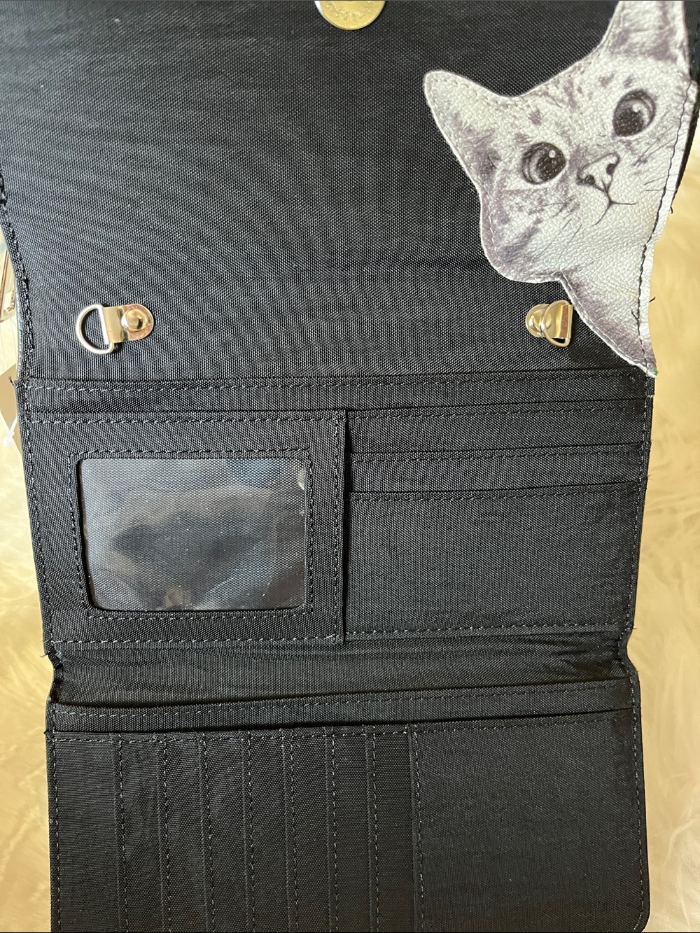 🆕 Peeking Cat Wallet Black White Zip Up Strap Gift Purse Book Modern Art Design - Picture 9 of 11